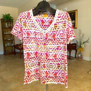 Ruby Rd. Woman Embellished V-Neck T-shirt Southwestern Print - size 2X